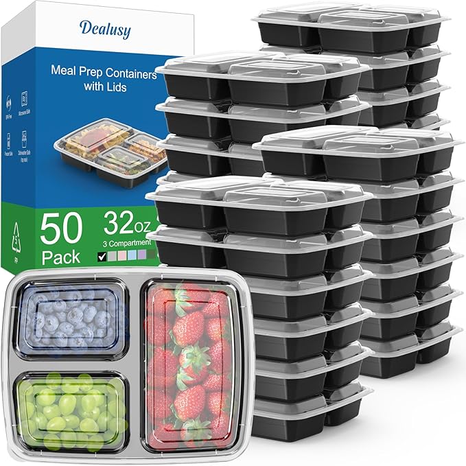 50 Pack 32 oz Meal Prep Containers Reusable by Dealusy
