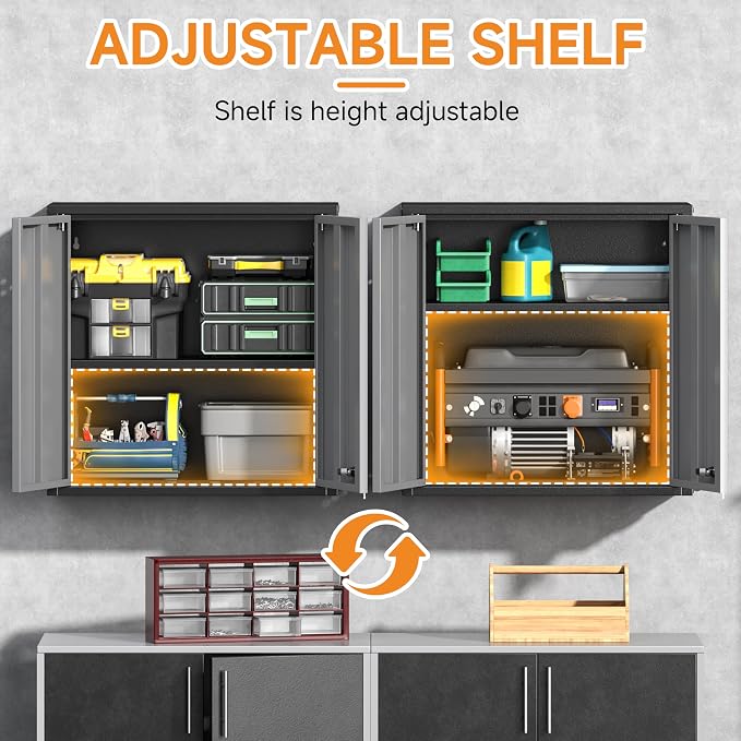 Metal Garage Wall Cabinet with 2 Doors and 1 Adjustable Shelf, Lockable - Image 4