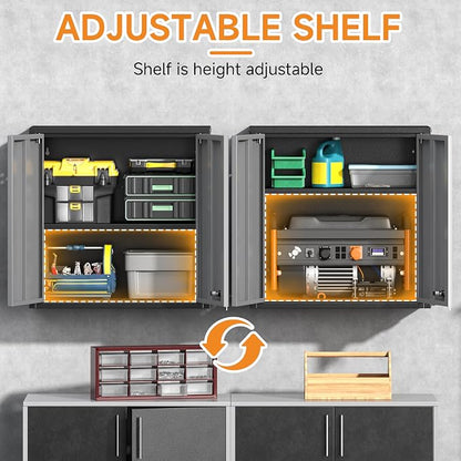 Metal Garage Wall Cabinet with 2 Doors and 1 Adjustable Shelf, Lockable - Image 4