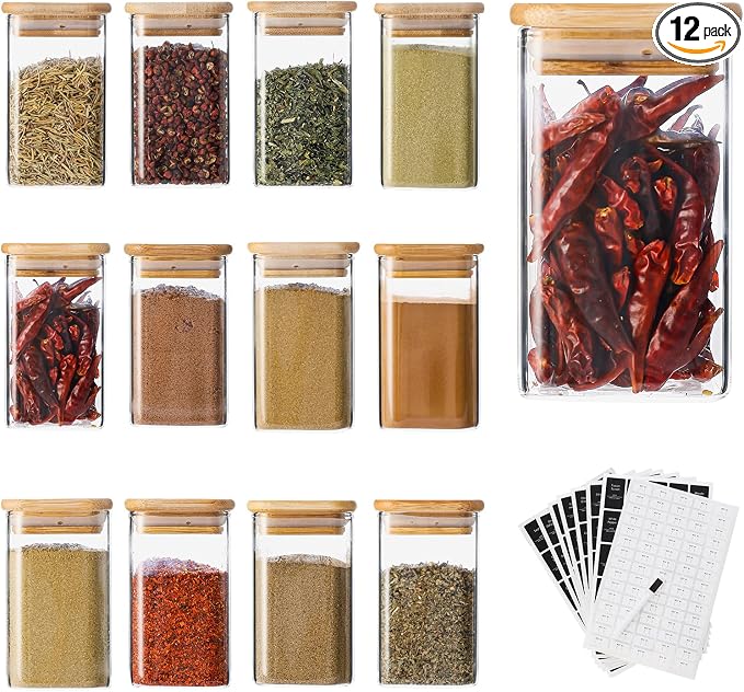 12Pcs 9oz Spice Jars Glass Container by HOMTOP