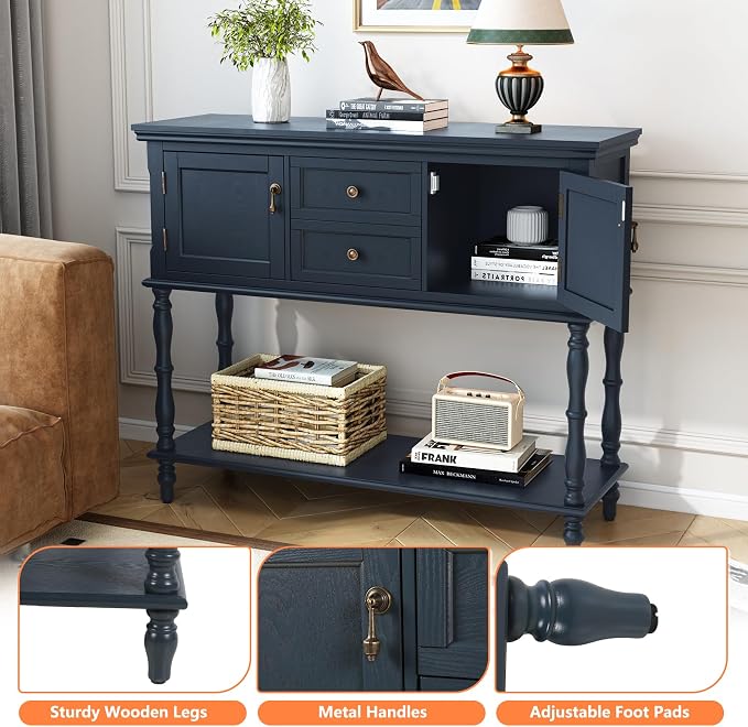 ARTPOWER Console Table with 2 Drawers, Retro Entryway Table with 2 Door - Image 8