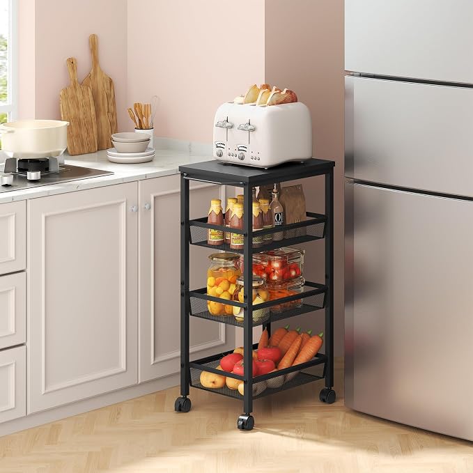Hoctieon Rolling Storage Cart, 4-Tier Wide Panel Rolling Kitchen Storage Cart - Image 3