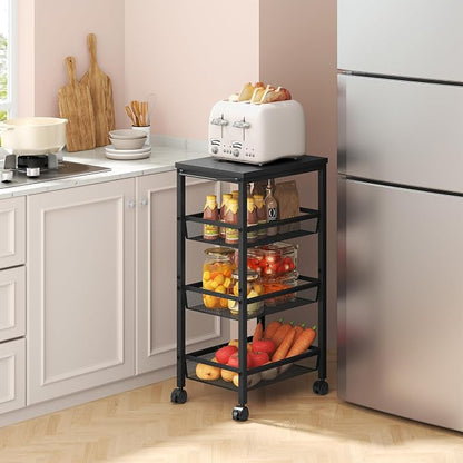 Hoctieon Rolling Storage Cart, 4-Tier Wide Panel Rolling Kitchen Storage Cart - Image 3
