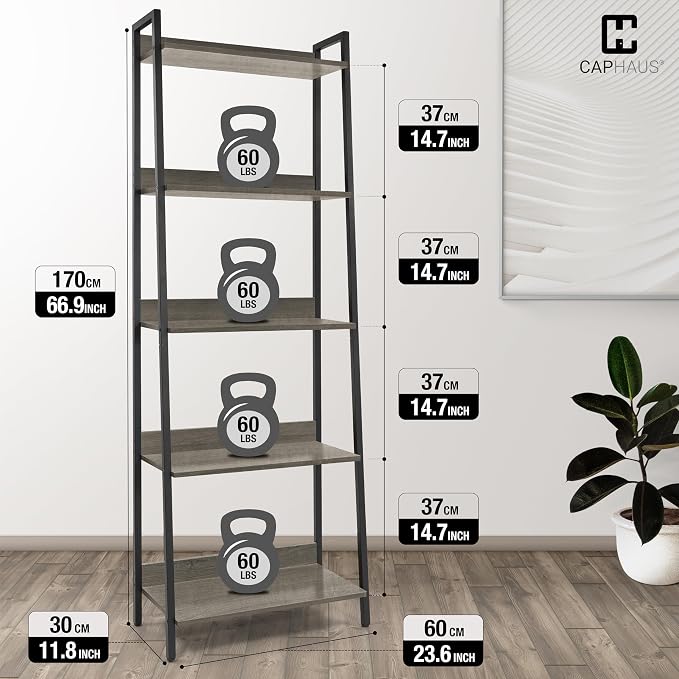 CAPHAUS 5 Tier Ladder Bookshelf, 24 Inch Width Free Standing Shelf, Bookcase - Image 3