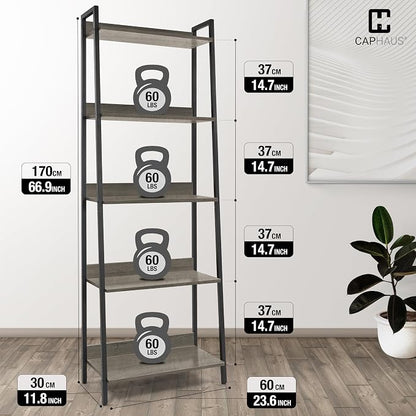 CAPHAUS 5 Tier Ladder Bookshelf, 24 Inch Width Free Standing Shelf, Bookcase - Image 3