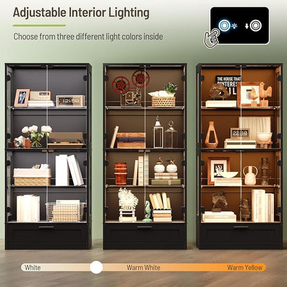Display Cabinet with Glass Doors, 3 Color Lights, Auto-On Sensor, 4 Tempered - Image 4