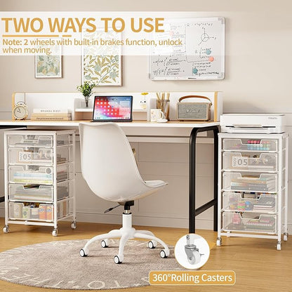 Sbanmao Utility Cart with 5 Drawers, Rolling Storage Cart with Wooden Tabletop - Image 3