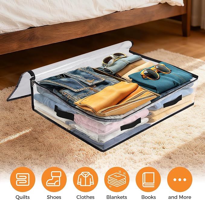 6 Pack Under Bed Storage Bags, 60L Foldable Clear Storage Containers - Image 4