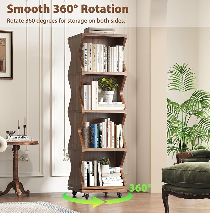 HSH Rotating Bookshelf Tower, 360°Revolving Bookcase - Image 7