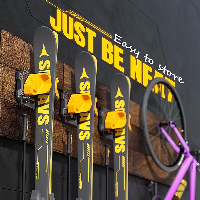 Ski & Snowboard Wall Rack for Garage Wall Fits Any Ski/board, Ski Wall Mount - Image 2