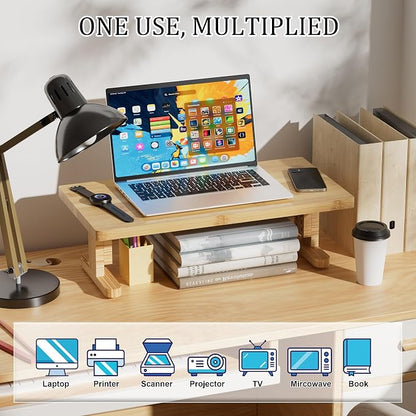 Bamboo Monitor Stand Riser for Desk, Height Adjustable Computer Riser & Laptop - Image 8