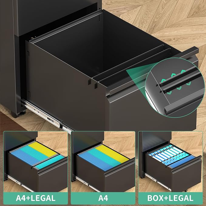 Bonusall 2 Drawer File Cabinet, Metal Rolling File Cabinets - Image 4