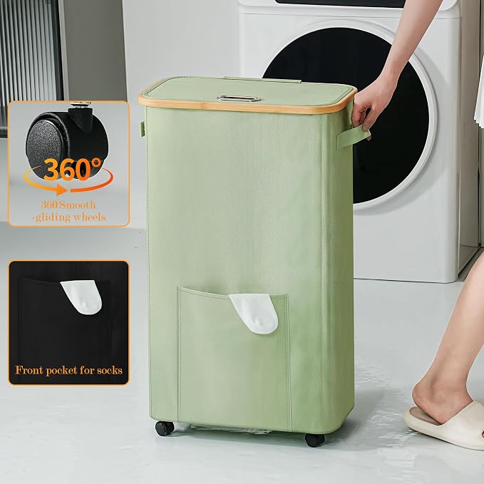 Vincona Laundry Basket with Wheels, Dirty Clothes Hamper on Wheels, Rolling - Image 4