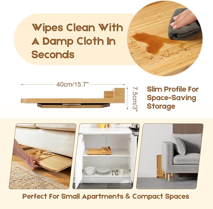Bamboo Couch Arm Tray, with Cup Holder Phone Stand&Non-Slip | 100% side-pressed - Image 5