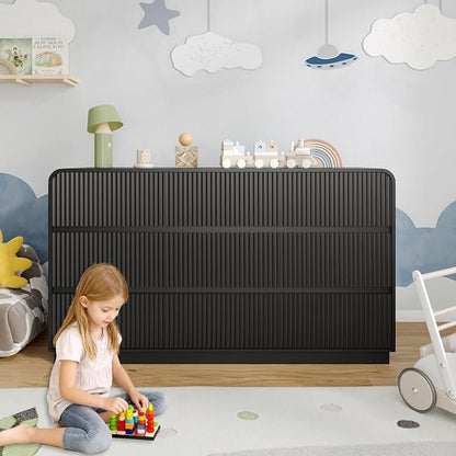 Dresser for Bedroom with 9 Drawers, Fluted Chest of Drawers with Round Curved - Image 7