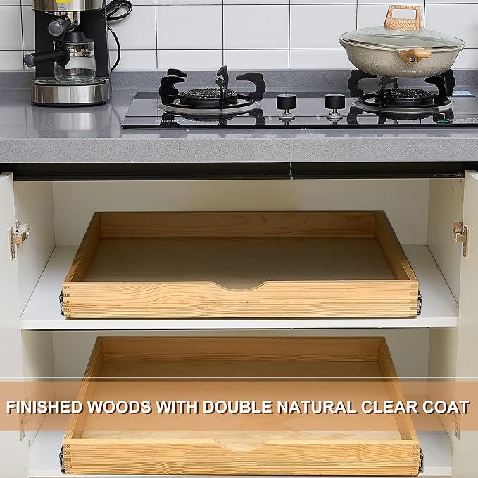 Menkxi 2 Set Pull out Tray Cabinet Organizer Wooden Pull Drawers storage Slide - Image 5
