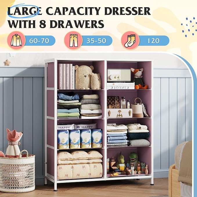 WLIVE 8 Drawer Fabric Dresser for Bedroom, Tall Storage Tower, breathable - Image 4
