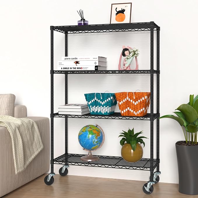 4 Tier Wire Metal Shelving Rack Garage Storage Rolling Shelves - Image 6