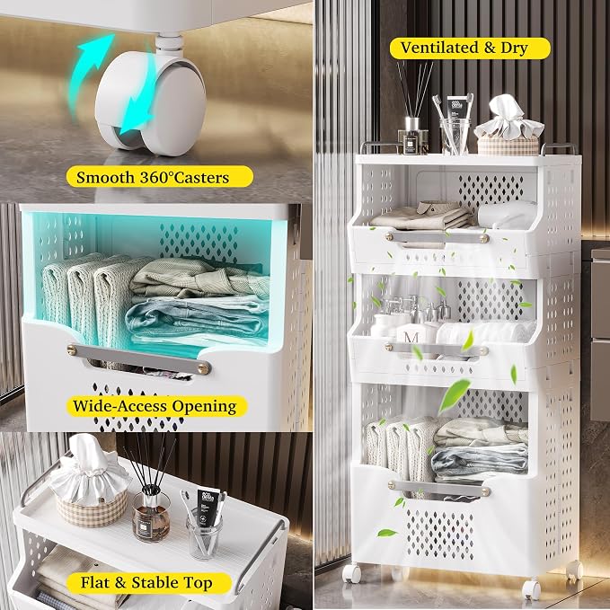Laundry Basket with Wheels, Folding Laundry Hamper, utility cart, Kitchen - Image 4
