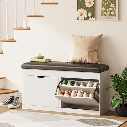 40" Shoe Storage Bench with 2 Flip Drawers & Padded Seat Cushion, Shoe Cabinet - Image 3