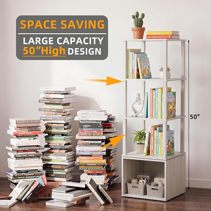 YUFAM Rotating Book Shelf Tower 4 Tier Spinning Wood Bookshelf 360 Revolving - Image 2