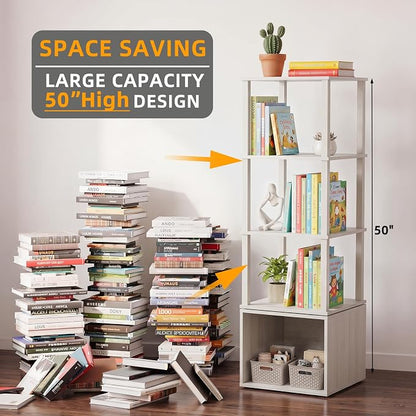 YUFAM Rotating Book Shelf Tower 4 Tier Spinning Wood Bookshelf 360 Revolving - Image 2