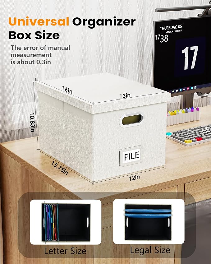 File Organizer Box with Lid, Portable Hanging File Box - Image 3
