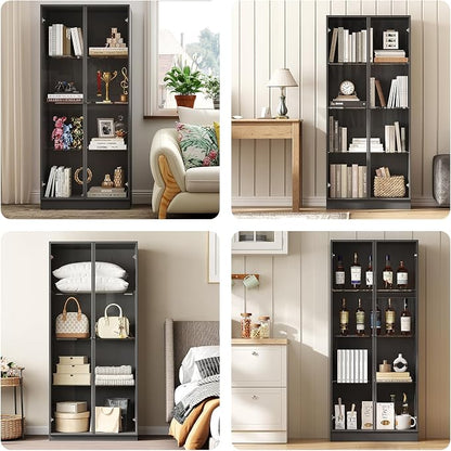 Display Cabinet with LED Lights, Display Case with 4-Tier Glass Shelves & 2 - Image 7