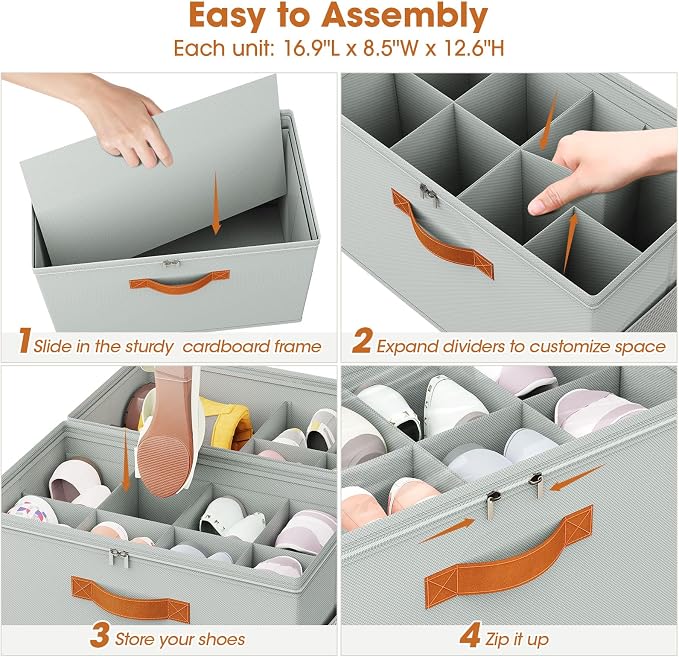 2 Pack Shoe Organizer for Closet, Foldable Shoe Storage Organizer - Image 7