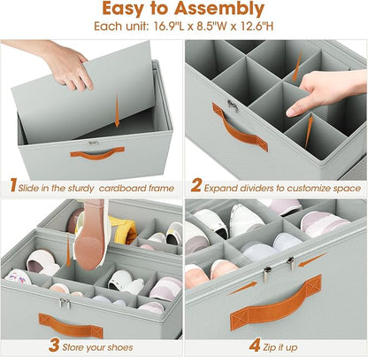 2 Pack Shoe Organizer for Closet, Foldable Shoe Storage Organizer - Image 7