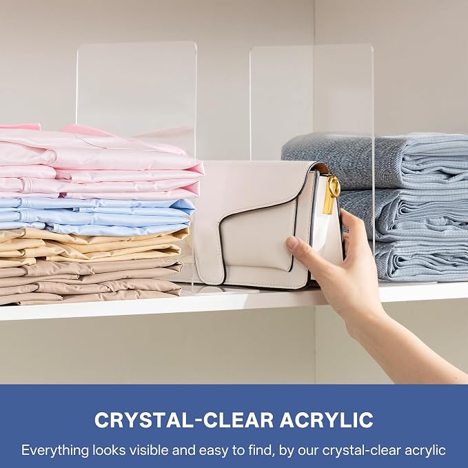 HBlife Acrylic Shelf Dividers for Closet Organization, 6 Pack 12 Inches Closet - Image 3