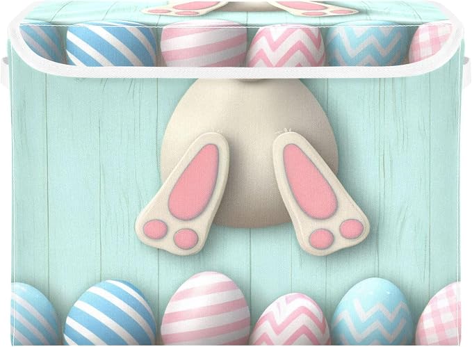 Easter Bunny Storage Bins with Lids and Carrying Handle, Foldable Storage Boxes by LLCxigua