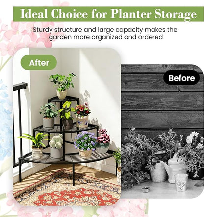 Plant Pot Stand Shelf, 3 Tier Flower Quarter Display Rack, Metal Succulent - Image 8