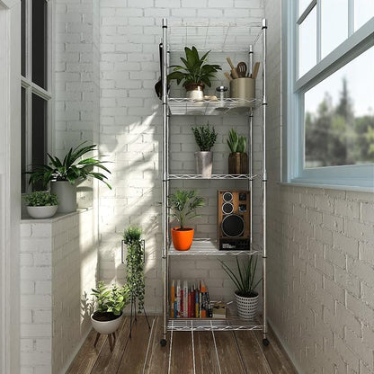 Homdox 5 Tier Steel Wire Shelving Unit on Wheels, Chrome Shelves - Image 2
