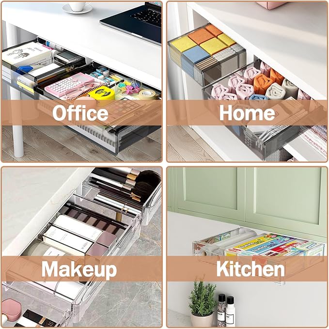 Under Desk Table Drawer Storage Organizer, 2 Pack Large & Medium Slide Out Desk - Image 7