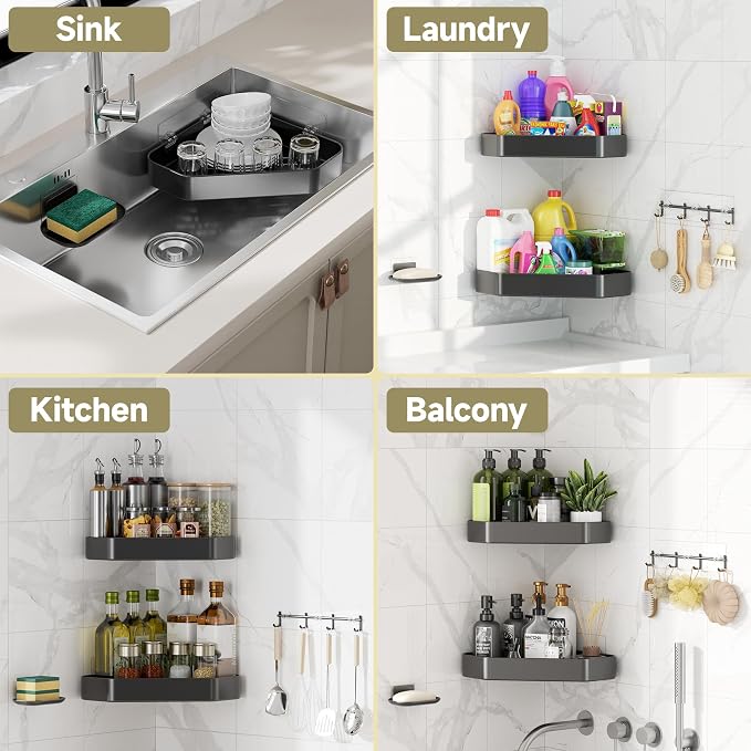 Veken Aluminum Corner Shower Caddy 4-Pack, Never Rust, No Drilling Adhesive - Image 8