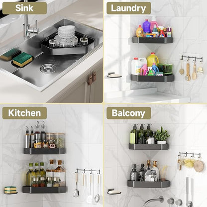 Veken Aluminum Corner Shower Caddy 4-Pack, Never Rust, No Drilling Adhesive - Image 8