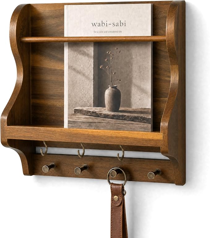 Rebee Vision Acacia Wood Mail Organizer Wall Mount by REBEEVISION