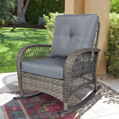 VIVIJASON Outdoor Wicker Rocking Chair, Patio Rattan Rocker Chair - Image 7