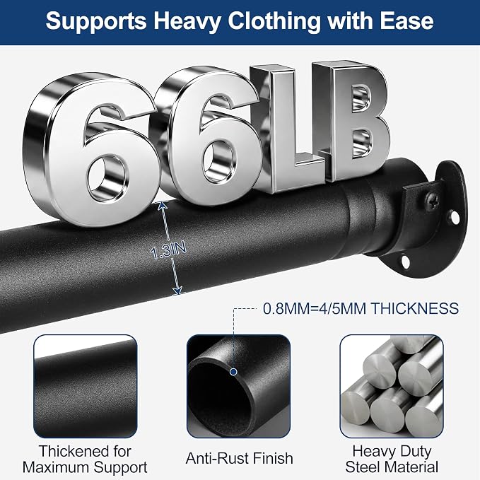 Adjustable Closet Rod for Hanging Clothes, 17-99inch Heavy Duty Metal tension - Image 3