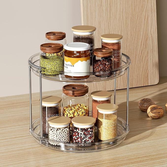 LAMU 2 Tier Lazy Susan Turntable Organizer 9.25'' Rotating Spice Rack - Image 7
