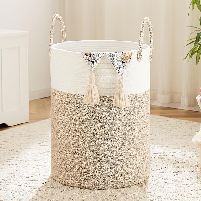 Laundry Basket, Woven Cotton Rope Laundry Hamper, 100L by Artfeel