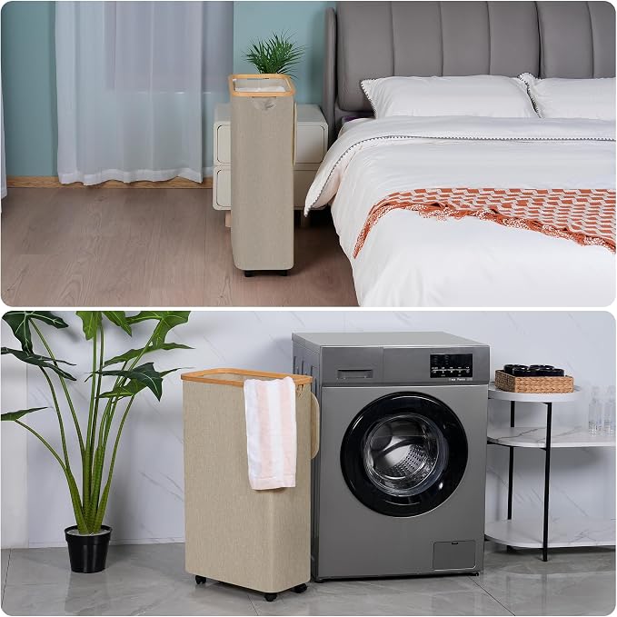 efluky Laundry Basket with Wheels, Tall Rolling Laundry Hamper with Lid and - Image 6
