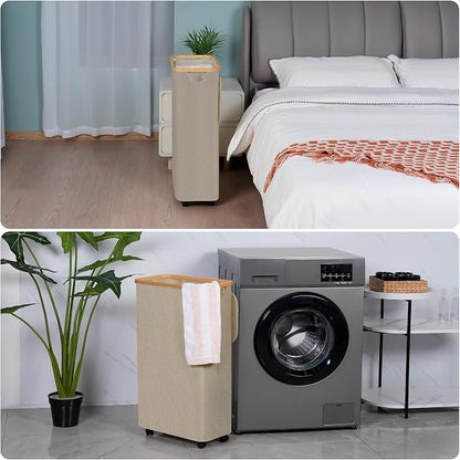 efluky Laundry Basket with Wheels, Tall Rolling Laundry Hamper with Lid and - Image 6