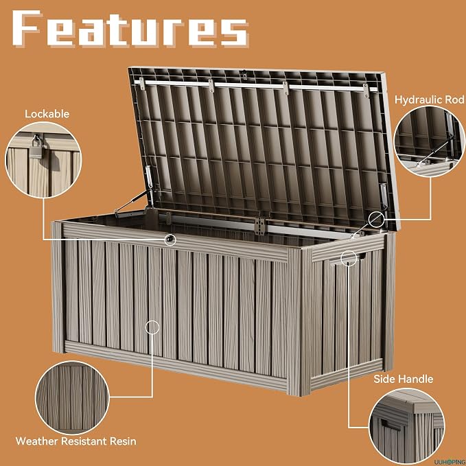 150 Gallon Outdoor Deck Box, Resin Waterproof Storage Box - Image 7