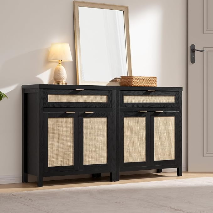 SICOTAS Sideboard Buffet Storage Cabinet Set of 2, Rattan Credenza Buffet Table - Image 10