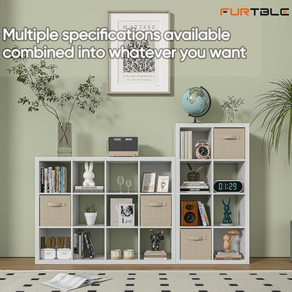 furtble Bookshelf with Storage Bin, 4-Cube Storage Organizer, Modern Wood Open - Image 7