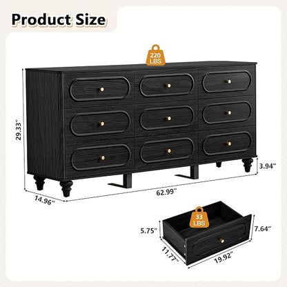 9 Drawer Fluted Dresser for Bedroom, Mid Century Modern Chest of Drawers - Image 2