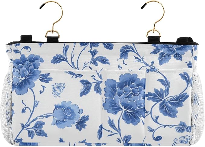 Flowers Blue and White Pattern Bedside Caddy by QwThum