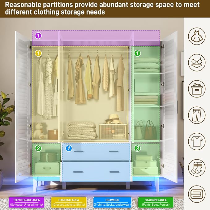 jiteentarou 4 Door Armoire Wardrobe Closet Cabinet - Image 4